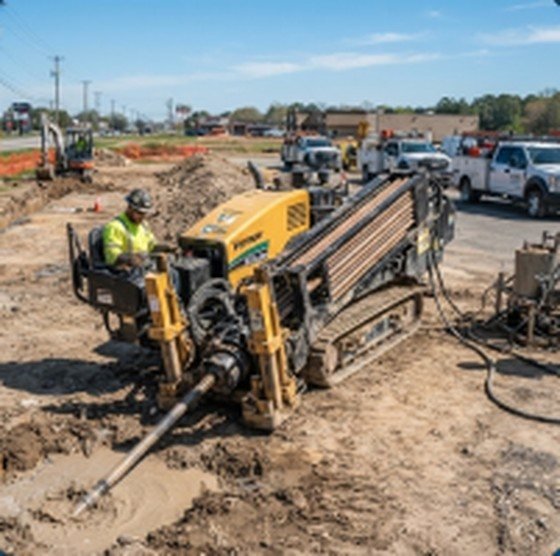 Directional drill rig on site