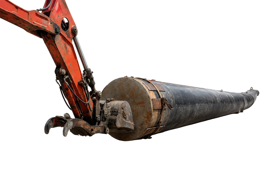 Excavator lifting fused pipe
